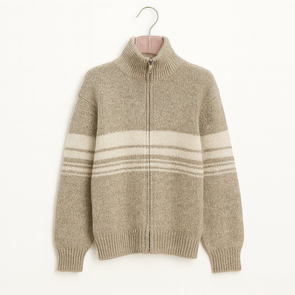 VINTAGE | Avante Garde Tan & Cream Wool Zipup Cowichan Style Sweater